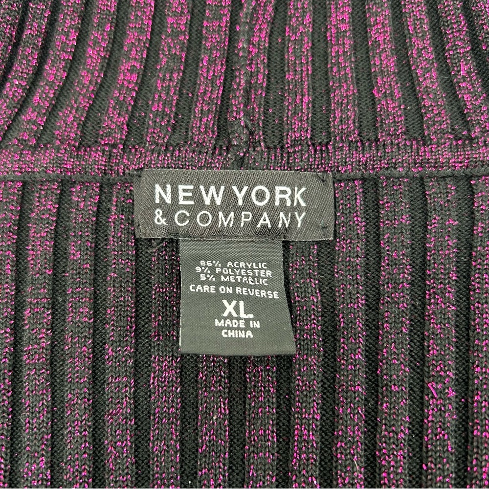 Vtg Y2K New York and Company Black and Purple Metallic Ribbed Turtleneck Sweater - Picture 8 of 11
